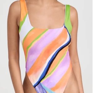 NWT MARA HOFFMAN Alegasia Print Idalia One-piece Swimsuit In White Multi - Large